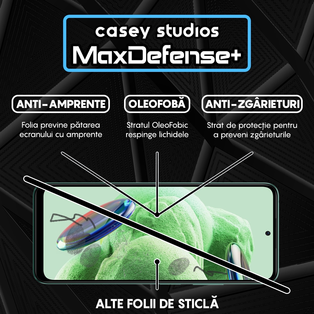 Folie Sticla CASEY STUDIOS™ compatibila cu Xiaomi Redmi Note 12 4G / Redmi Note 12 5G / Poco X5, Full Cover 3D, Full Glue, Duritate Militara, Ultra HD, Anti Zgarieturi, Anti Amprente, Margini Negre