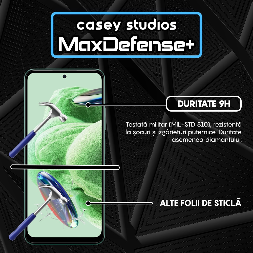 Folie Sticla CASEY STUDIOS™ compatibila cu Xiaomi Redmi Note 12 4G / Redmi Note 12 5G / Poco X5, Full Cover 3D, Full Glue, Duritate Militara, Ultra HD, Anti Zgarieturi, Anti Amprente, Margini Negre