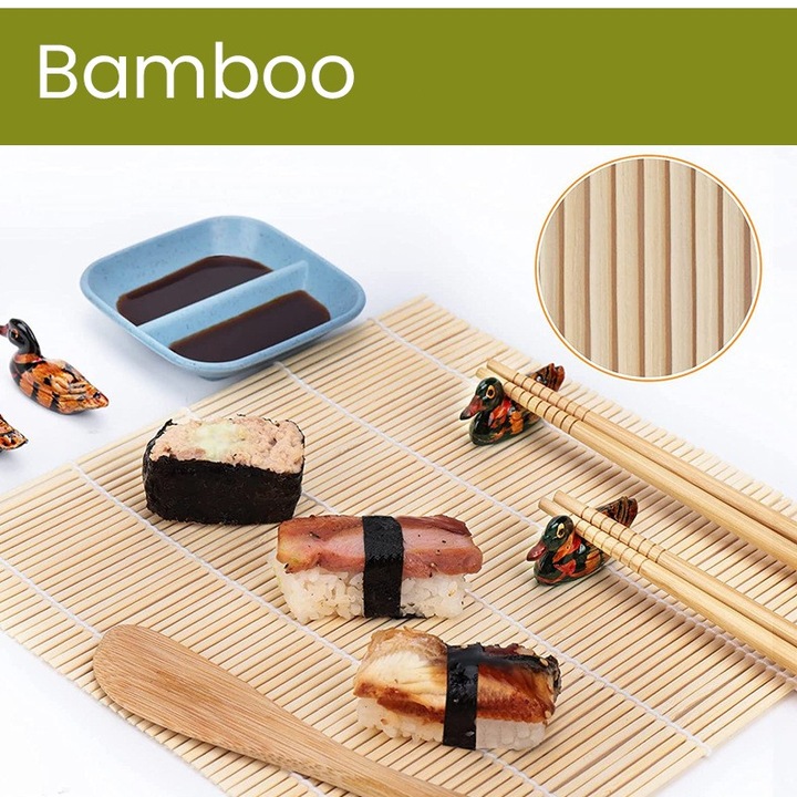 Set Ustensile pentru Sushi Set din 31 Accesorii pentru Sushi Set pentru Sushi HOME MADE Cutit Inclus Forme Betisoare Multicolor