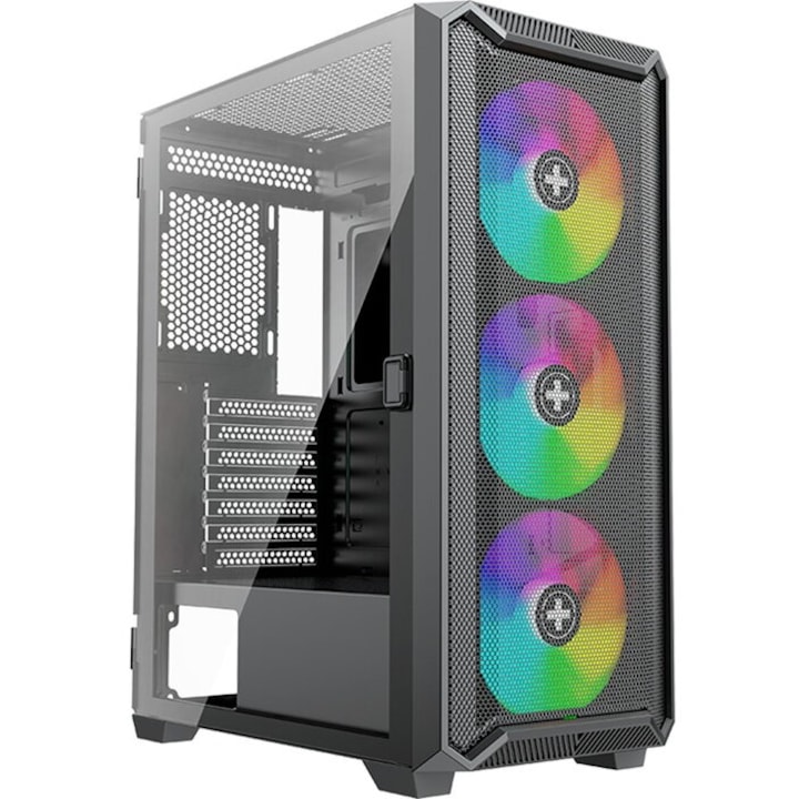 Carcasa Aerocool P500C V1, SPCC Steel ATX + Tempered Glass Mid Tower, 4 ventilatoare incluse, Negru