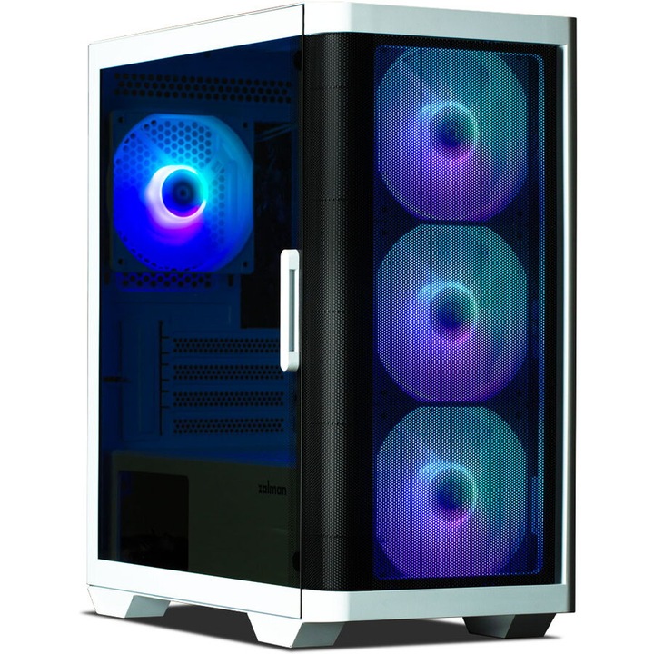 Carcasă computer Zalman M4 ARGB, Middle Tower, alb, 4 ventilatoare