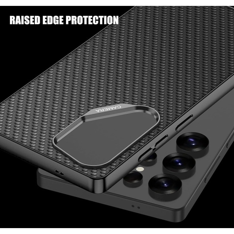 Husa de Protectie, Compatibila Samsung Galaxy S25 Ultra, Fibra de carbon neagra