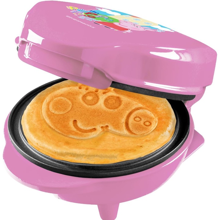 Гофретник Bestron, С анимационен дизайн на Прасето Пепа, За деца, 550 W, 10 см гофрети, Розов