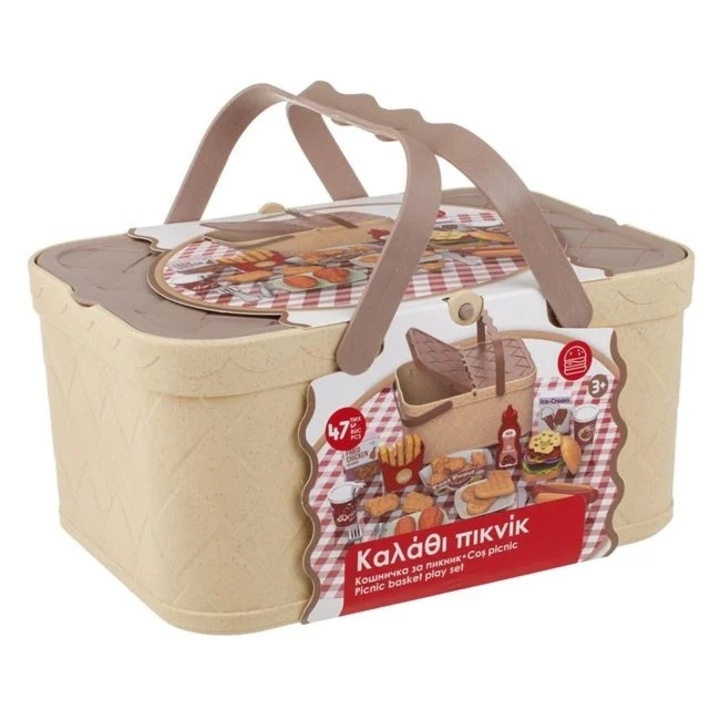 Set de joaca cos picnic cu 47 de accesorii, varsta 3+ ani, din plastic, 23x16x11.5cm, multicolor