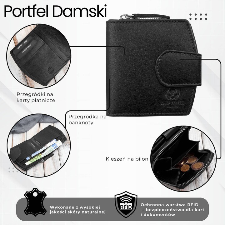 Portofel din piele pentru femei Rfid mic negru Paolo Peruzii Al-24-Bl