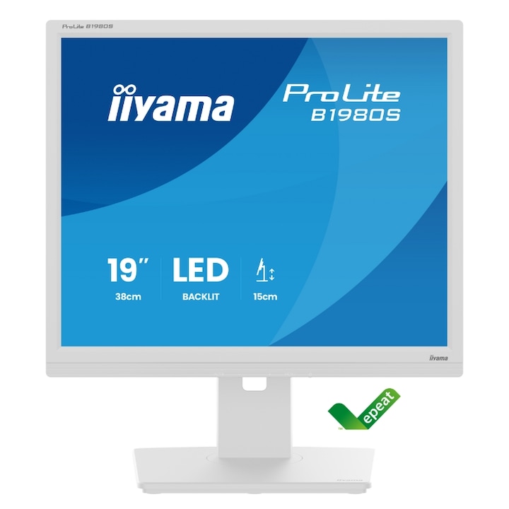 iiyama 19" B1980S-W1 TN LED monitor, HDMI, DisplayPort, 3ms, hangszórók, fehér, forgókapcsolós