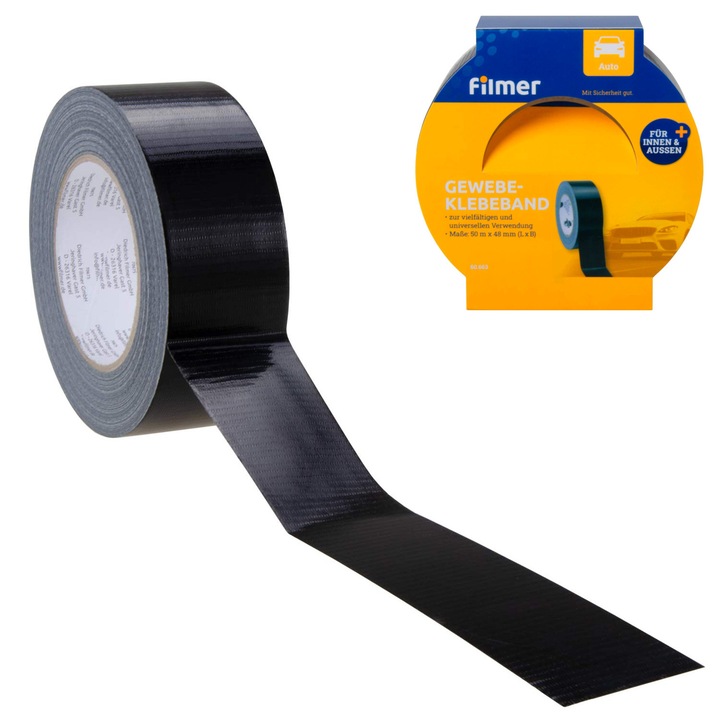 Banda adeziva rezistenta la apa Filmer cu fibre textile si cauciuc sintetic pentru etansare si reparatii diverse interior si exterior 48mm x 50m