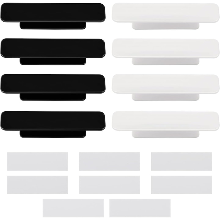 Set 8 manere pentru mobila, 10.9 x 2.3 cm, Autoadezive, Negru/Alb