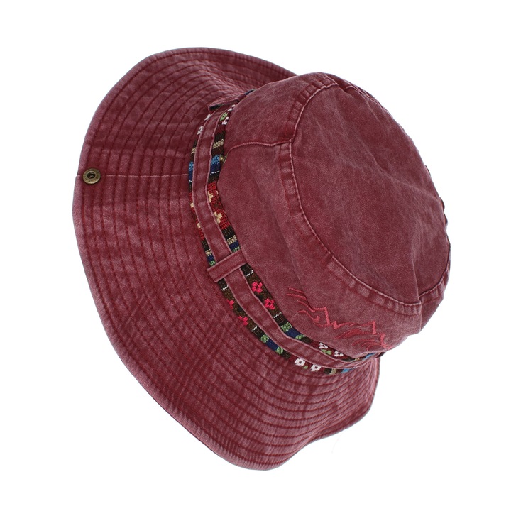 Palarie de soare, unisex, 58 cm, ButicCochet, din bumbac, cu dungi decorative, Visiniu - PAL1738