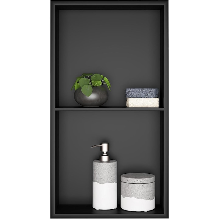 Raft dublu de perete incastrabil Sunrik, otel inoxidabil, 60 x 30 x 10 cm, Negru