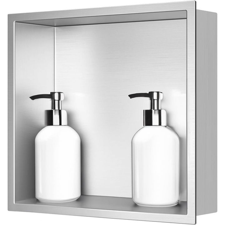 Raft de perete incastrabil Sunrik, otel inoxidabil, 30 x 30 x 10 cm, Nichel