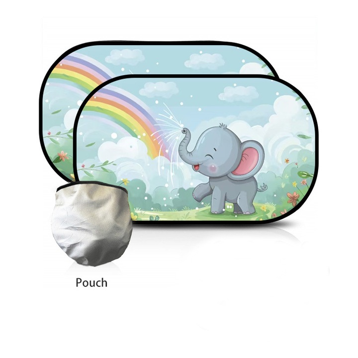 Parasolar Auto, Elefant Curcubeu, protectie UV, Universal, Compact, Multicolor, 31x51 cm
