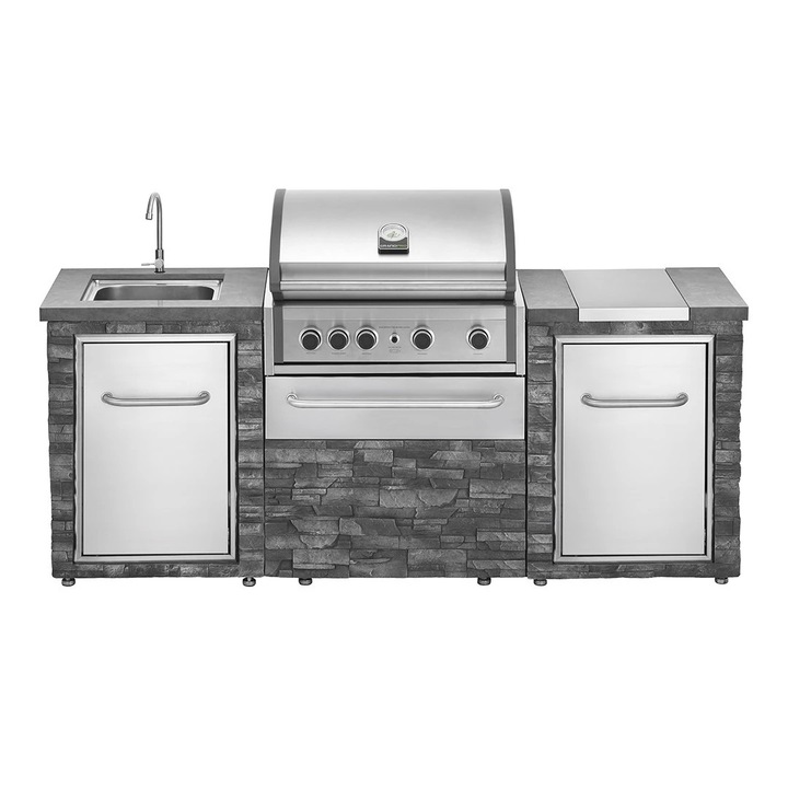 Bucatarie de exterior Grandhall Stone Island K04000235B si Gratar pe gaz Pro Elite 4 K04000309A