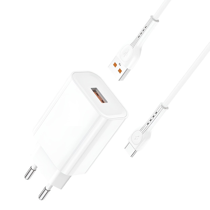 25 W-os DaDen CDQ080C hálózati töltő, USB-C kábel, gyorstöltés, gyorstöltés, USB, fehér
