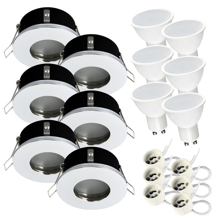 Modern króm lámpa IP44 védettséggel, 7W GU10 izzóval, 8, 3 cm átmérő, 4 cm magasság, fém és műanyag burkolat