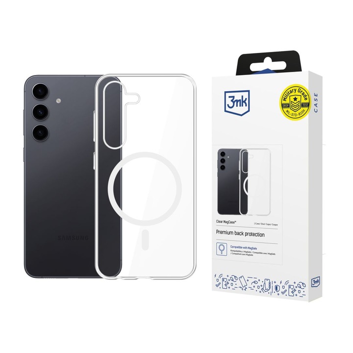 Husa transparenta pentru Galaxy S24 Plus, 3MK Clear MagCase, compatibilitate cu MagSafe, protectie completa