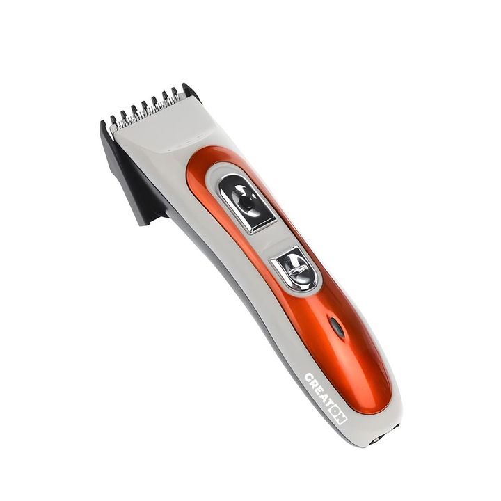 Trimmer Profesional GREATON, Cap Reglabil, Lame Inox, Aparat Tuns Barba Si Par, Alb/Portocaliu
