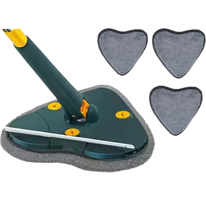 Macvi® 360° телескопичен моп с глава във формата на сърце, лесен за почистване, 127 см, зелен, въртяща се глава и 3 микрофибърни кърпи