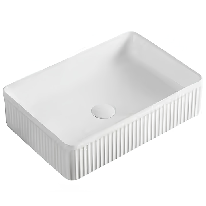 Lavoar/Chiuveta pe blat pentru baie, alb, Ceramic, design modern, stil dreptunghi, 50x36x12 cm, RainDrop de la RobinetulMeu