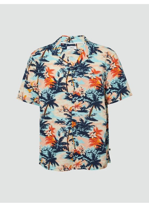 Мъжка риза с къс ръкав S.Oliver с тропически принт, стандартна кройка, Многоцветен, 3XL