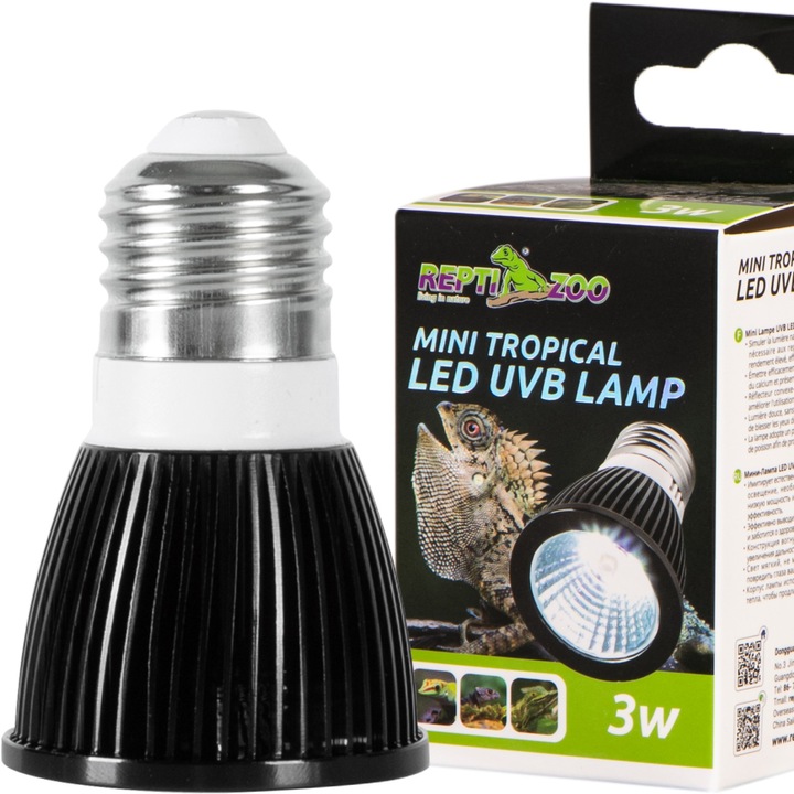 Bec LED UVB 5.0, Repti-Zoo LED UVB Lamp Tropical, pentru medii tropicale, cu reflector convex-concav, 3W, soclu E27