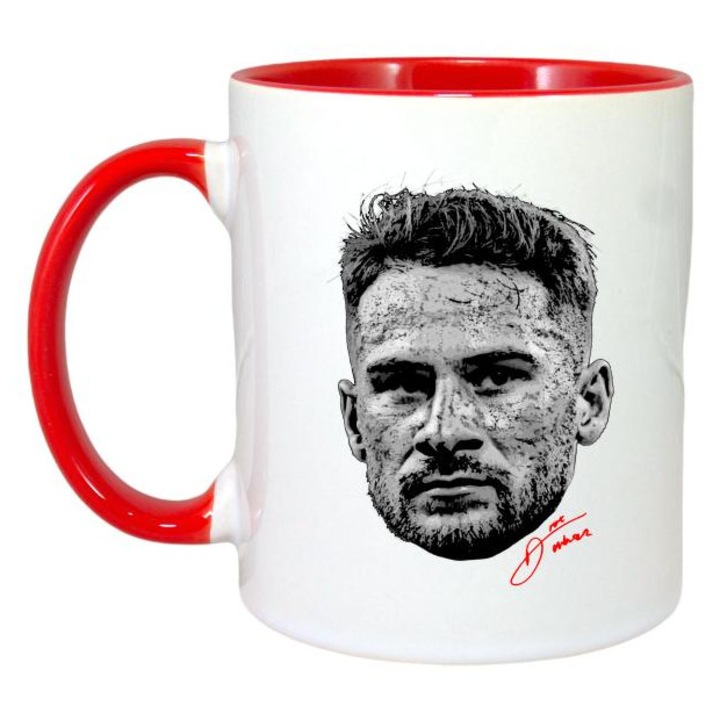 Cana cu fotbalistul Alexis Mac Allister-Liverpool FC, Cri-Flo, Ceramica, 330ml. Maner si interior Rosu