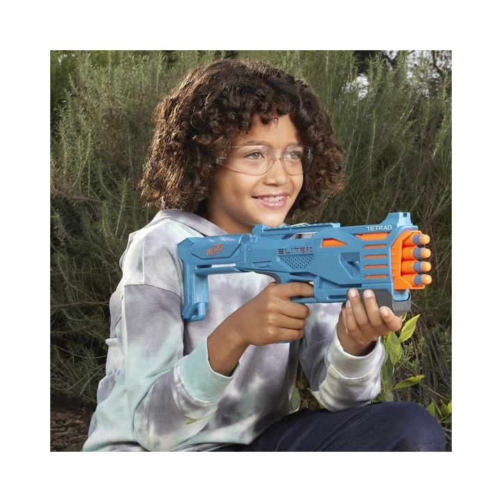Játékfegyver, Nerf Elite 2.0 Tetrad QS-4 blaster, 4 lövedékes, könnyű, külső tárral, kék