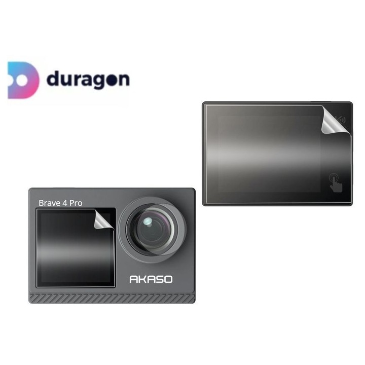 Folie Duragon, pentru AKASO Brave 4 Pro, protectie ecran, silicon antisoc, kit inclus