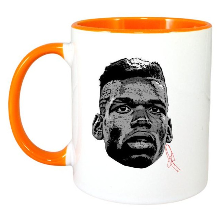Cana cu fotbalistul Paul Pogba Juventus, Cri-Flo, Ceramica, 330ml. Maner si interior Portocaliu