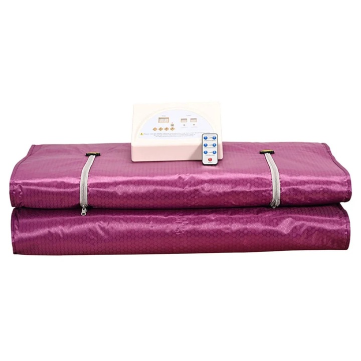 Електрическо одеяло за сауна, инфрачервено отопление, дизайн с цип, изгаряне на мазнини, лилаво