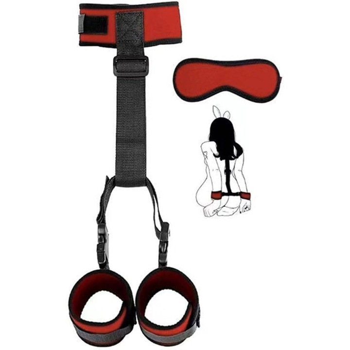 Set de catuse din dantela, negru/rosu, ajustabile, pentru cupluri