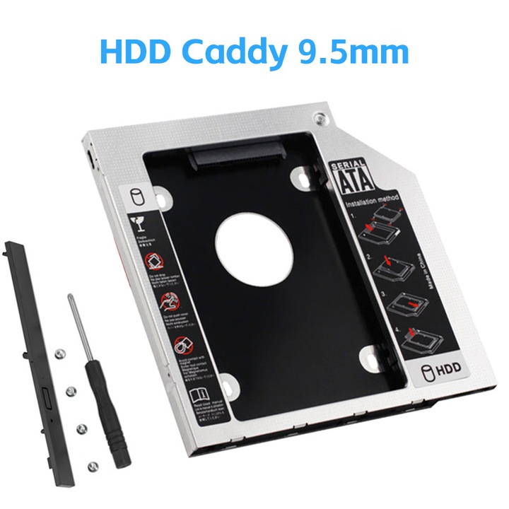 Adaptor SATA 9.5mm, OTTOOPPXIN®, suporta HDD/SSD 2.5", aluminiu, instalare usoara