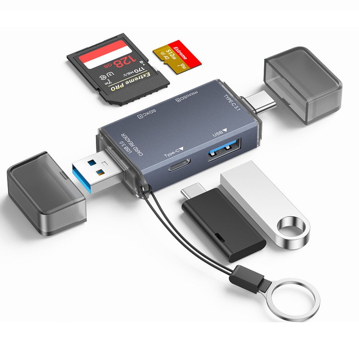 6 az 1-ben kártyaolvasó, OTTOOPPXIN, SD/MicroSD, HDMI, USB 3.0, gyors adatátvitel, alumínium