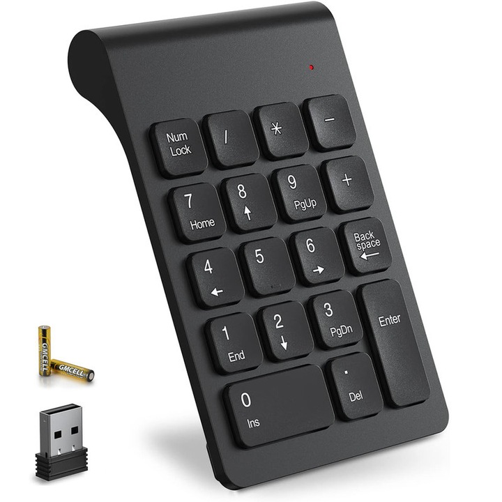 Безжична цифрова клавиатура OTTOOPPXIN, 18 клавиша, Ергономичен, USB приемник, Черен