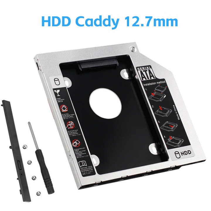 Adaptor SATA 12.7mm, OTTOOPPXIN®, suporta HDD/SSD 2.5", aluminiu, instalare usoara