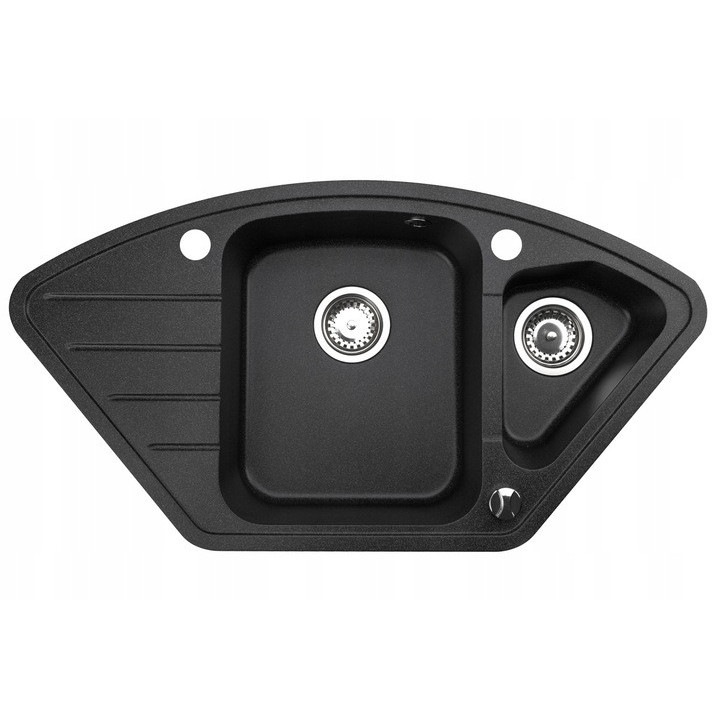 Chiuveta 1, 5 compartimente coltar MERKURY, negru metalizat, 93 cm x 49, 5 cm – cu gauri A si C