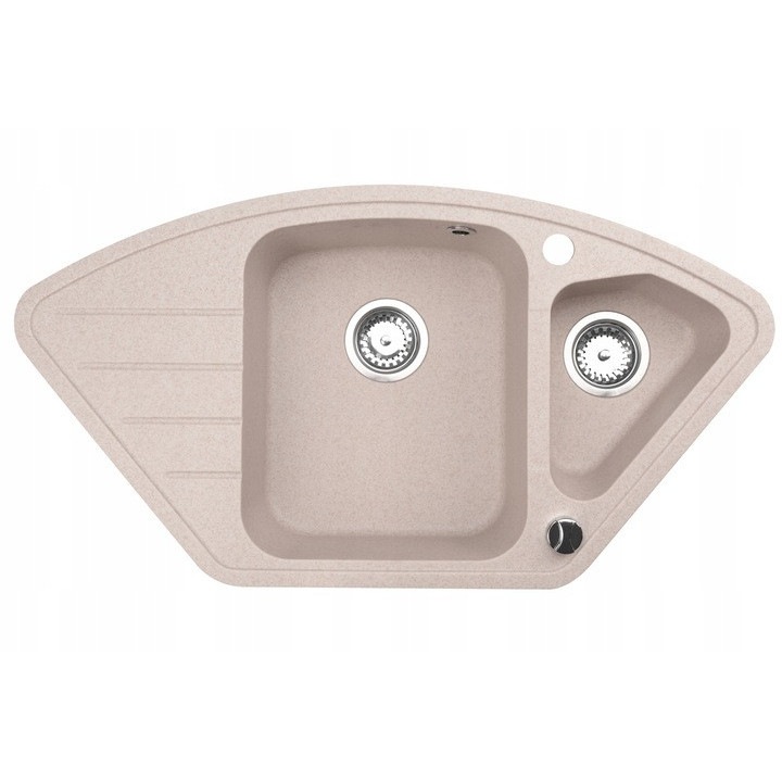 Chiuveta coltar cu 1, 5 cuve MERKURY - bej nisipos - 93 cm x 49, 5 cm, 2 gauri standard, set complet cu 4 atele, sablon de taiere, 14 kg