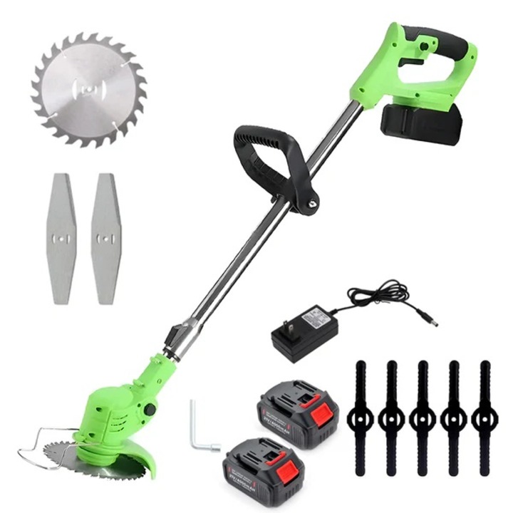 Motocoasa electrica ( trimmer ) cu acumulator 48V, 1000W, 3 tipuri de lame pentru taiere, telescopica, accesorii incluse, verde