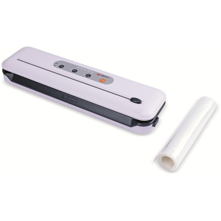 Aparat de vidat si de sigilat alimente, masina de taiat incorporata, Alpina, 110 W, 20 de pungi incluse, ‎42 x 17 x 11 cm, alb