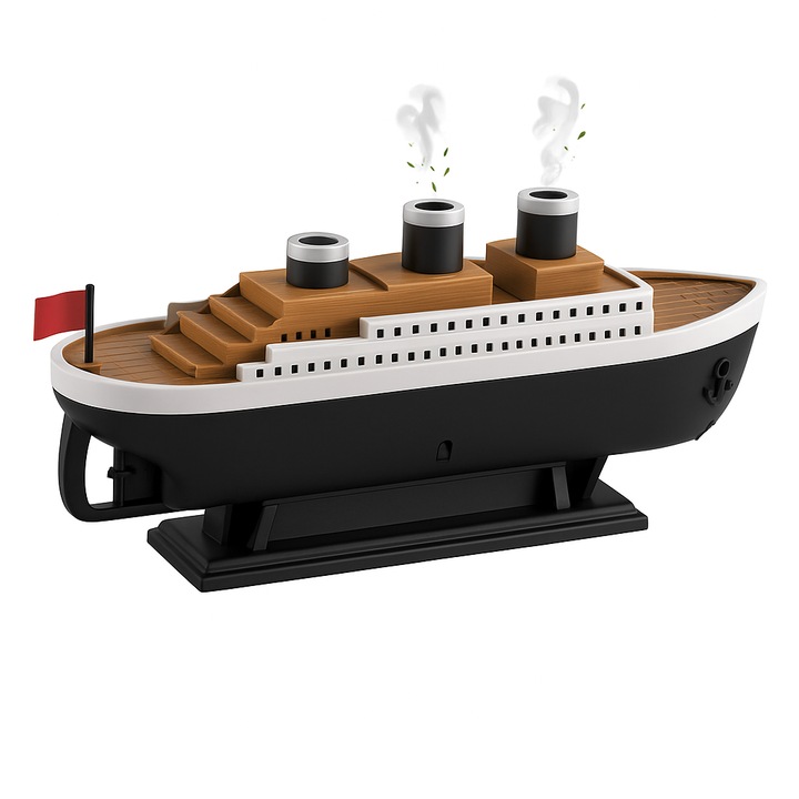 Овлажнител за въздух, Ароматерапия, Цветни светлини, Пара тип Медуза, Дистанционно управление, 250 мл, Нощна светлина, 2 режима на пръскане, Смарт таймер, Модел круизен кораб