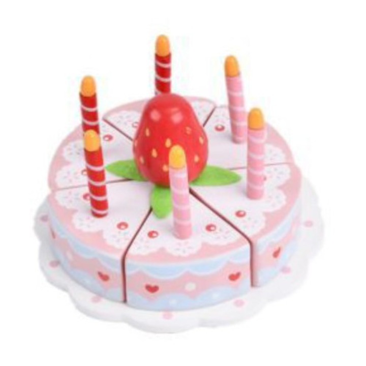 Set de joc pentru copii cu tort din lemn – jucarie pentru taiat, bucatarie pentru copii