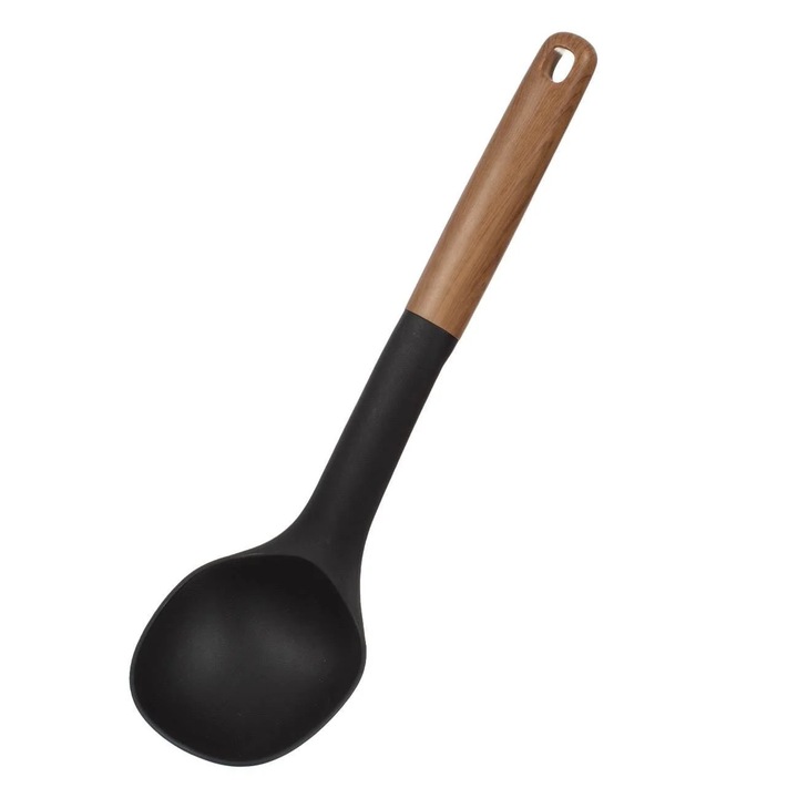 Lingura din Plastic de Servit Supa Neagra cu Maner Maro 32 cm