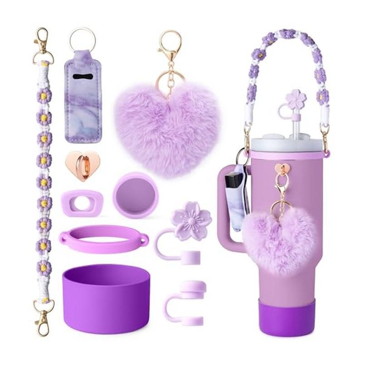 Szívószál készlet, 10 darab Stanleyhez, lila