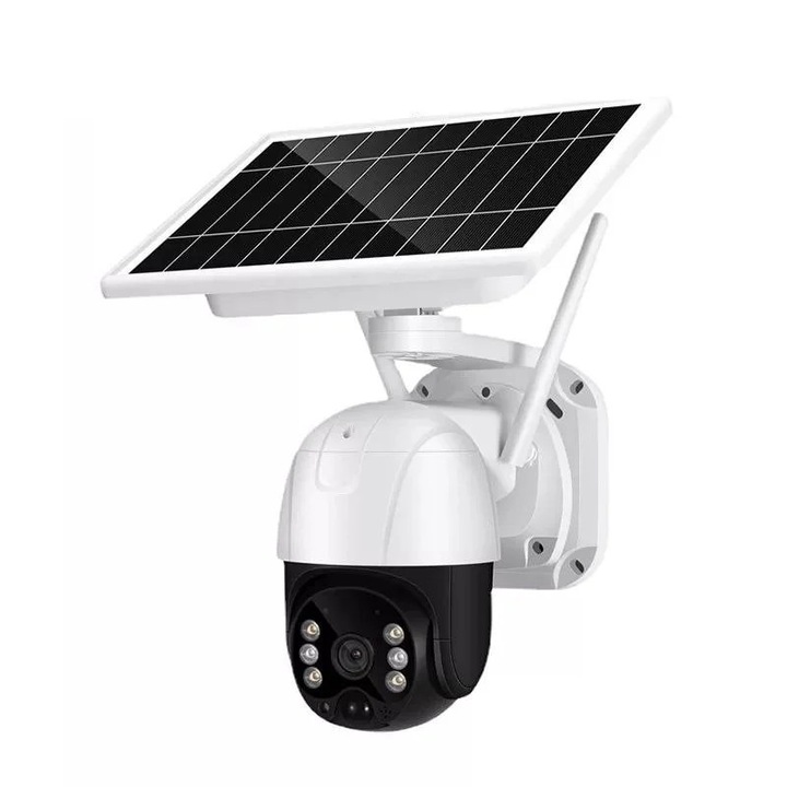 Соларна камера за видеонаблюдение, 4G SIM, 5MP, FullHD, водоустойчива, Lte външна соларна CCTV PTZ камера, бяла