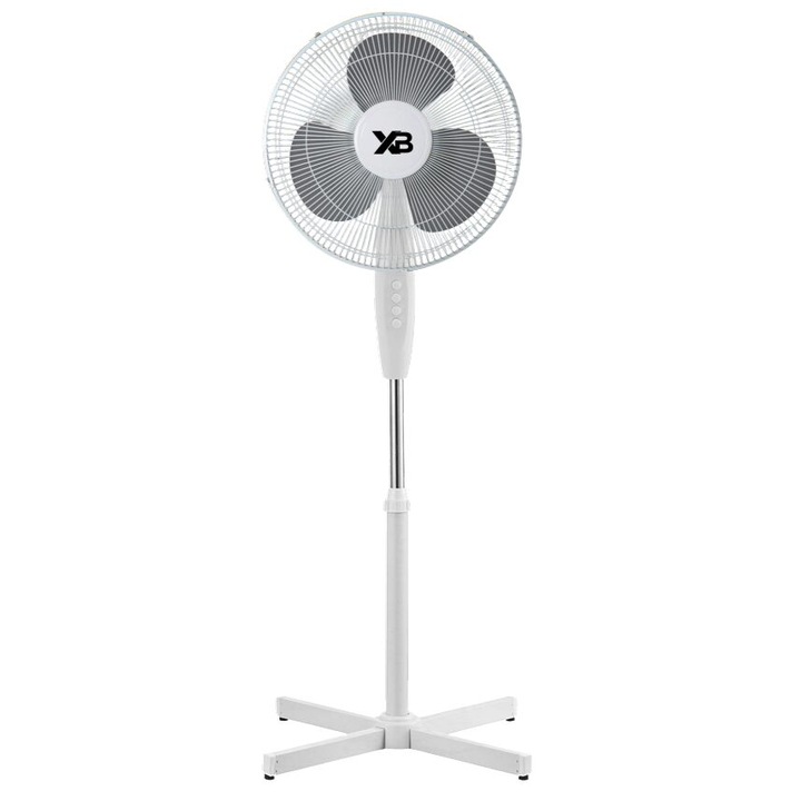 Ventilator cu picior HAUSBERG XB-110, 45w, 16 inch, 3 viteze, oscilatie, inaltime reglabila, Alb