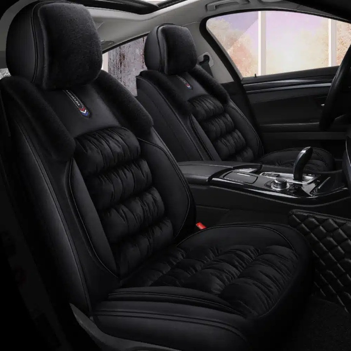 Set huse scaun auto Speed1, piele ecologica si catifea, confortabile si rezistente, negru, universal