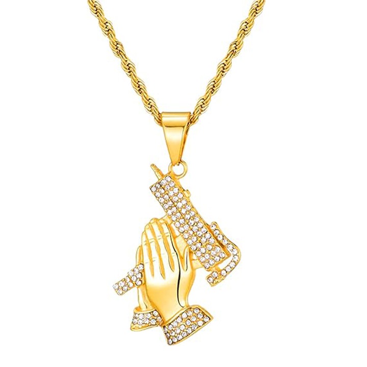 Nyaklánc fegyver medállal, TREXORA, arany, uniszex design, fém anyag