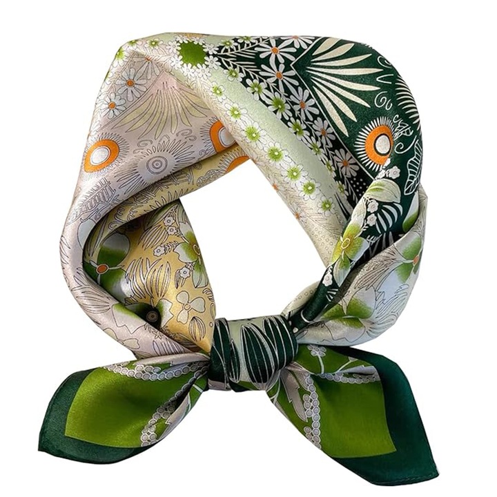 Fular dama, TREXORA, matase, verde, 70x70cm