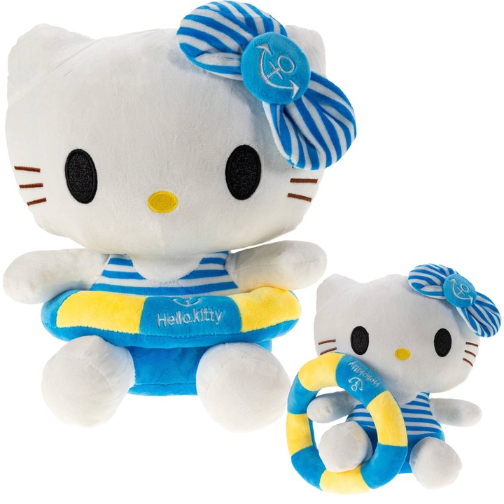 OEM Hello Kitty plüssjáték, strandkarikával, kék, 28 cm