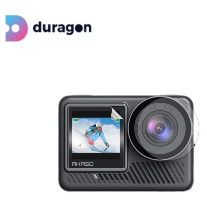 Folie Duragon, pentru AKASO Brave 8 Lite, protectie ecran, silicon antisoc, kit inclus